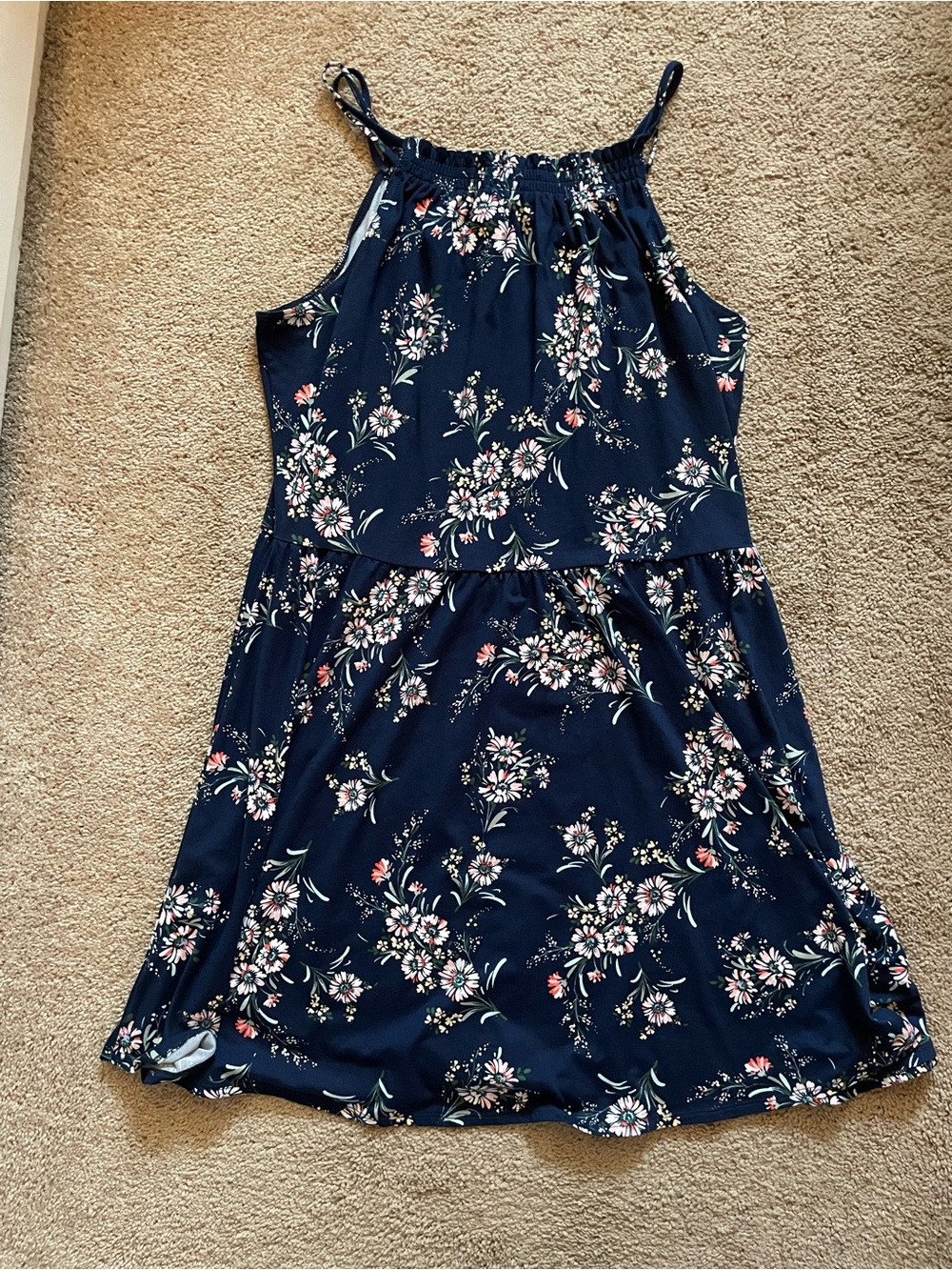 nine britton Navy Floral Midi Dress with Pink & Cream Blooms